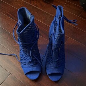 Women's Blue Lace-Up Heeled Boots